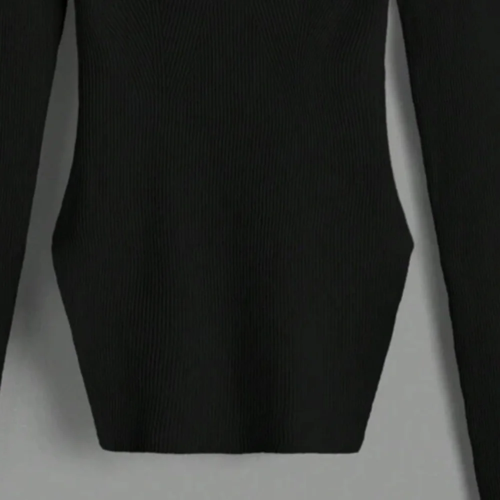 Black Ribbed Long Sleeve Top - Picture 3 of 4